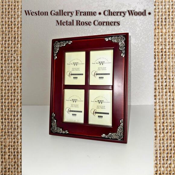 The Weston Gallery 4-Opening Wood Picture Frame – Cherry Finish with Metal Roses - Picture 1 of 8